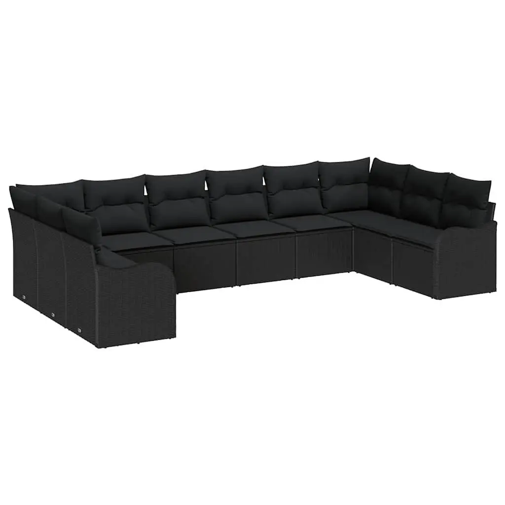 Garden Sofa Set 10 Pieces Black Outdoor Furniture Patio Lounge Rattan Modular