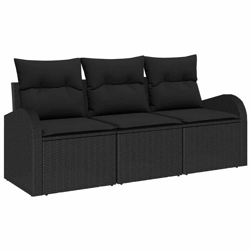Garden Sofa Set Black Modular Outdoor Seating Poly Rattan 3 Piece