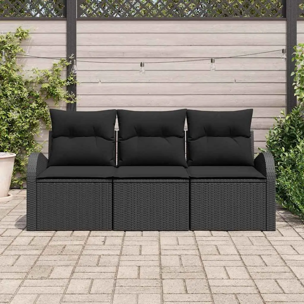 Garden Sofa Set Black Modular Outdoor Seating Poly Rattan 3 Piece