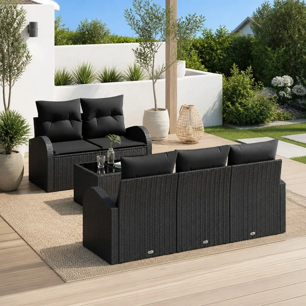 Black Rattan Sofa Set for Outdoors
