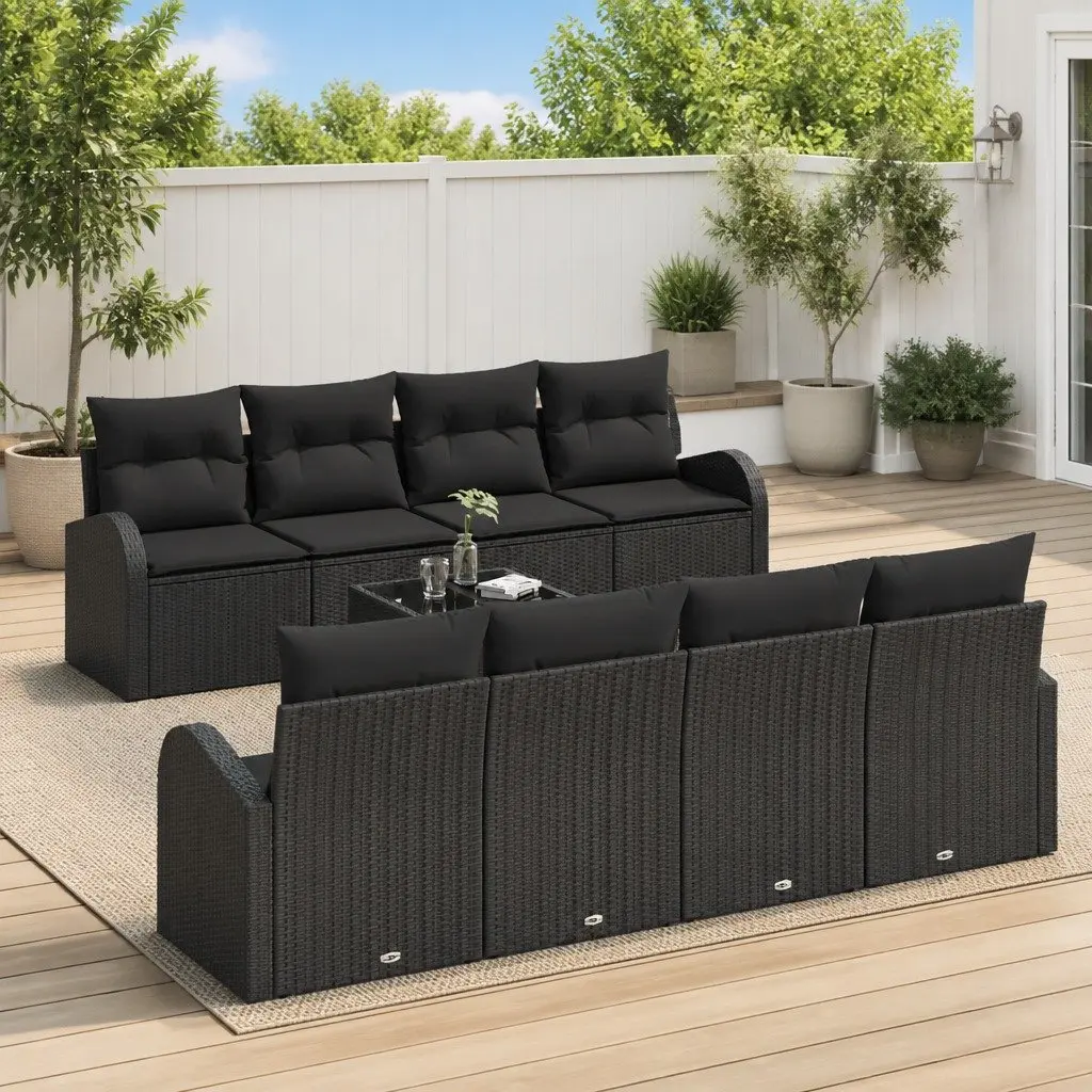 Outdoor Garden Sofa Set Black Poly Rattan Modular Patio Furniture with Coffee