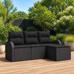Garden Sofa Set Black Poly Rattan Outdoor Furniture Lounge Sectional with