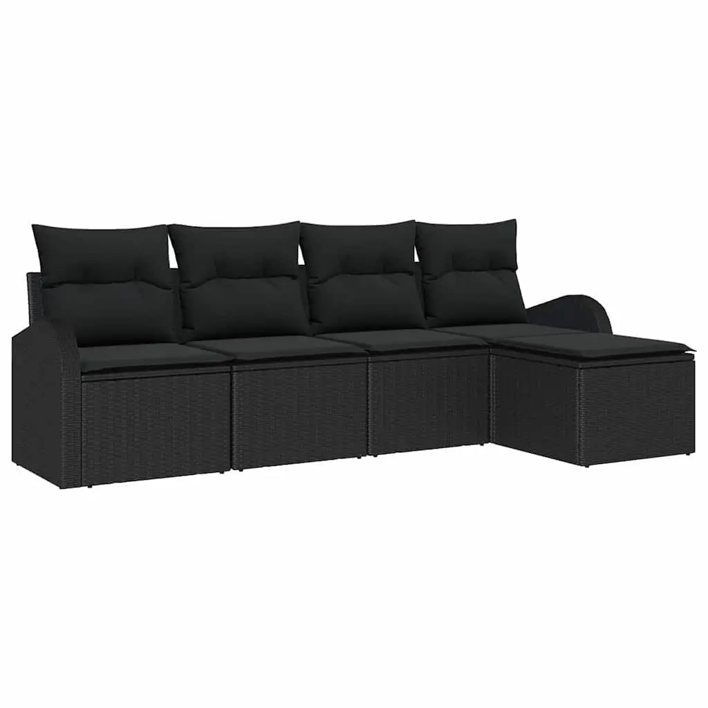 Garden Sofa Set 5 pcs Black Outdoor Furniture Modular Poly Rattan Patio Lounge