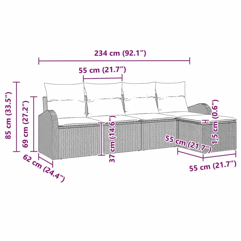 Garden Sofa Set 5 pcs Black Outdoor Furniture Modular Poly Rattan Patio Lounge