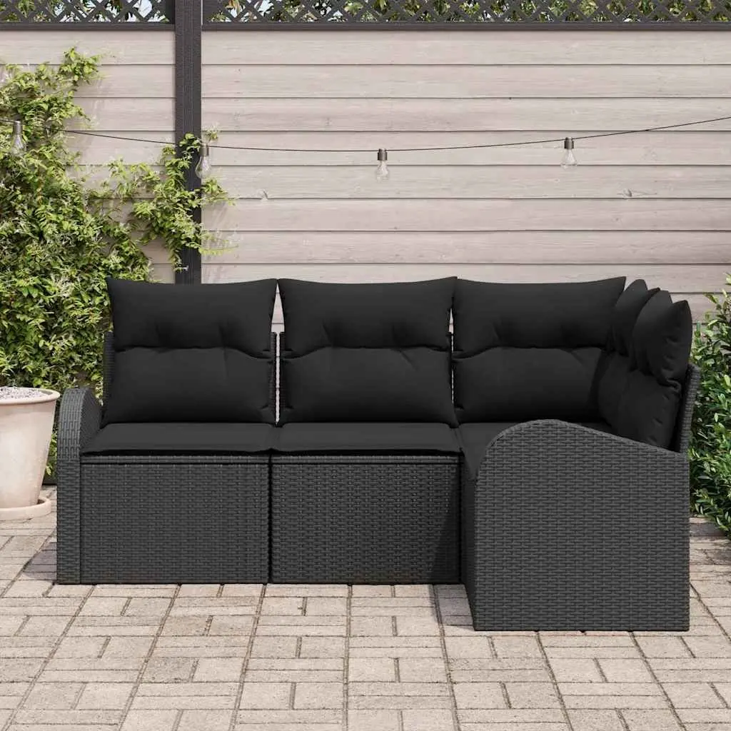 Outdoor Garden Sofa Set 4 Pieces Black Poly Rattan Patio Furniture Modern Design