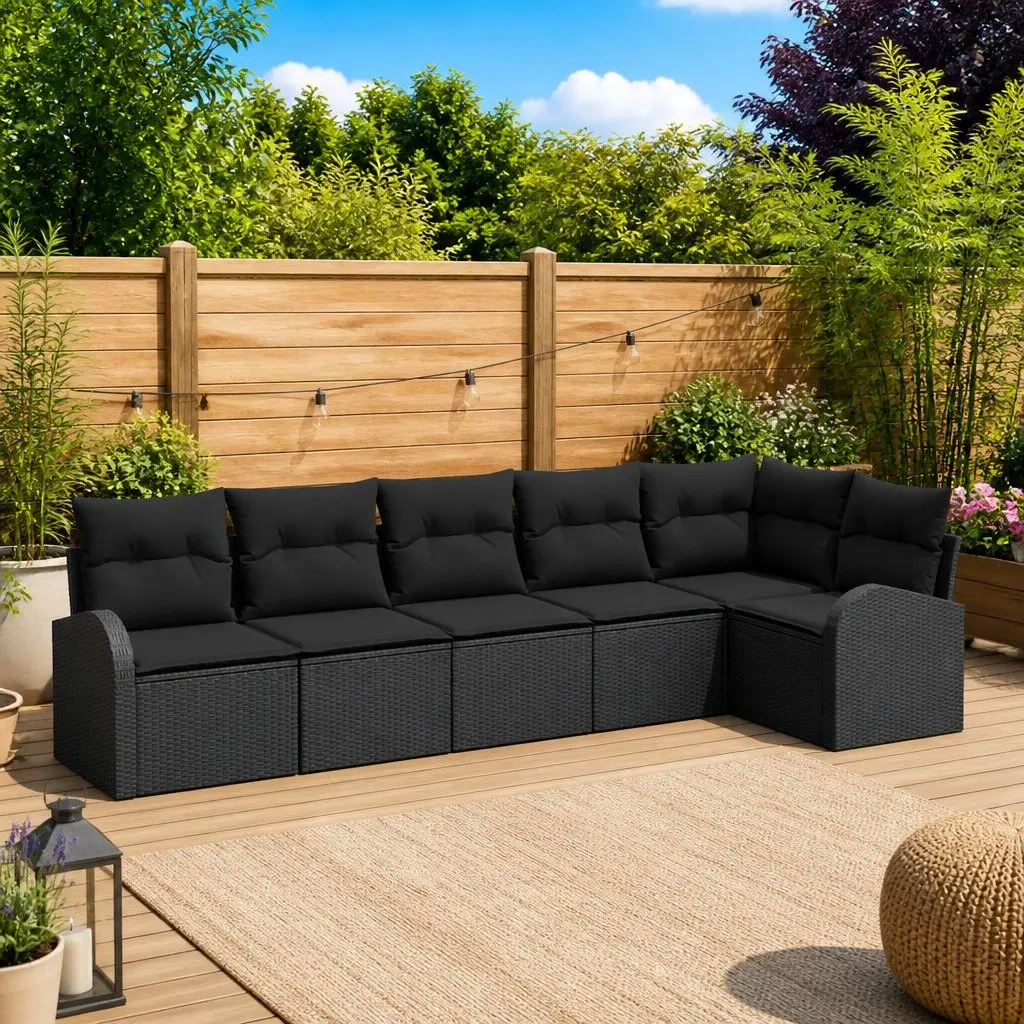Garden Sofa Set Black 6 Piece Outdoor Furniture Patio Lounge Sectional