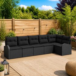 Garden Sofa Set 6 Piece Outdoor Furniture Patio Lounge Sectional Black
