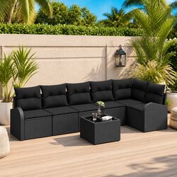 Concise 7 Piece Garden Sofa Set in Black for Outdoors