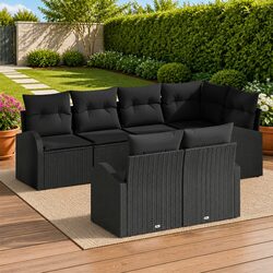 Garden Sofa Set Black Modular Outdoor Furniture Rattan Patio Lounge Sectional