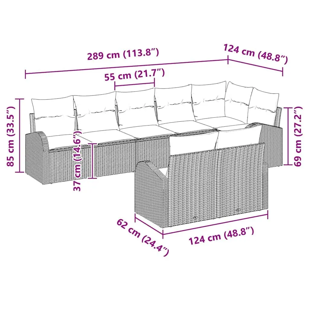 Outdoor Garden Sofa Set 8 Pieces Poly Rattan Modular Seating Black