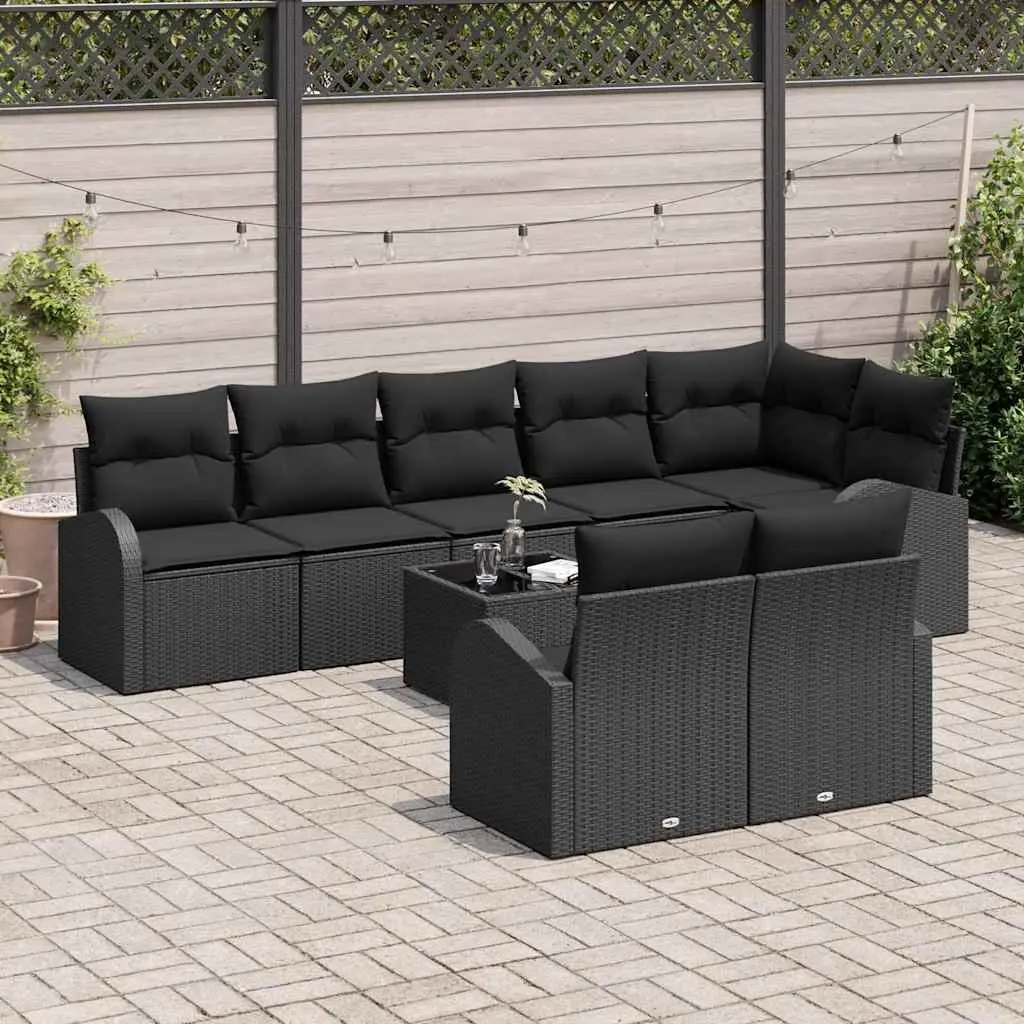 Outdoor Garden Sofa Set Black 9 Pieces Modular Poly Rattan Seating Furniture