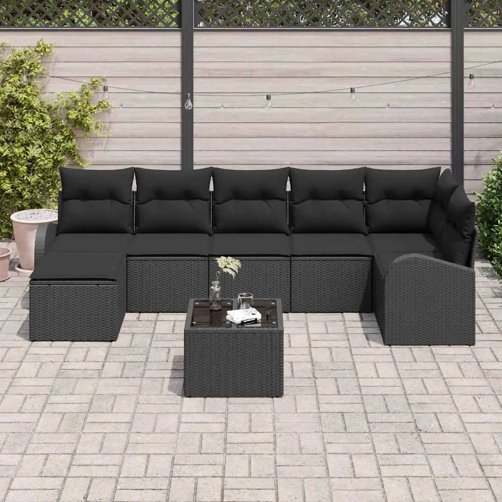 Modular Garden Sofa Set Black 8 Piece Poly Rattan Cushioned Patio Furniture