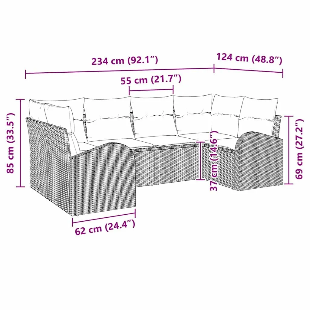 Modular Garden Sofa Set Black 6 Pieces Weather Resistant Poly Rattan Outdoor Furniture
