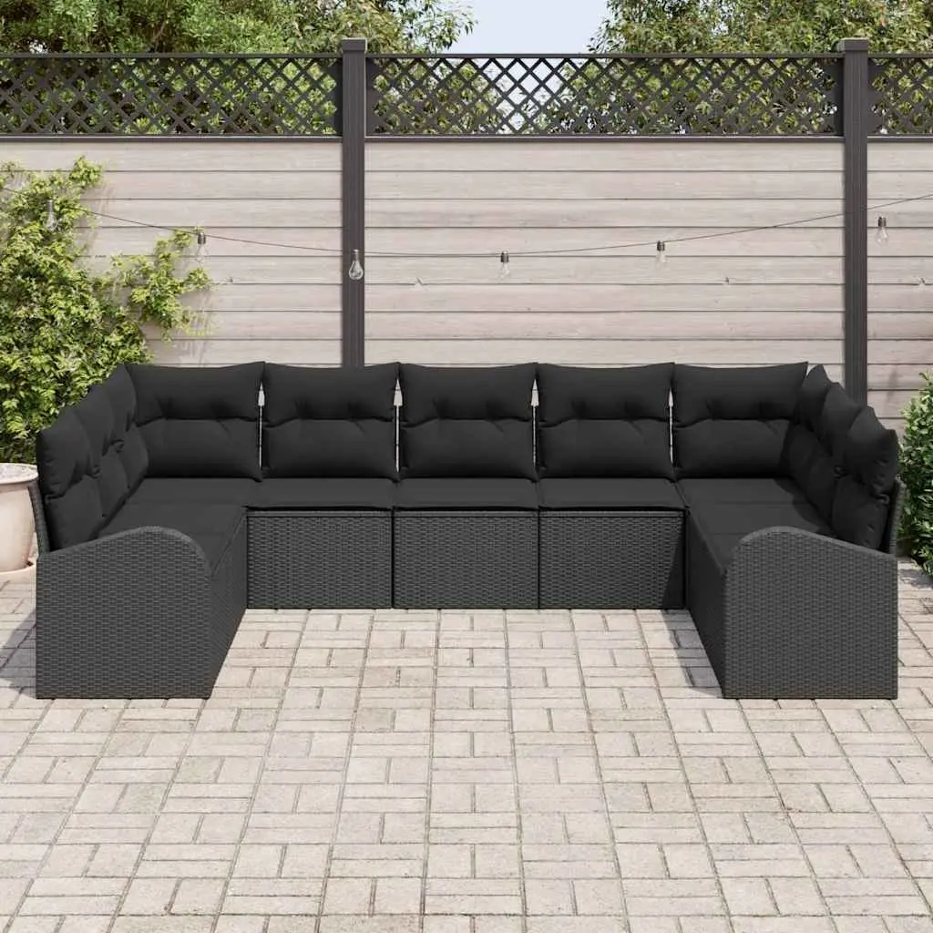 Outdoor Sofa Set Black Modular Poly Rattan with Cushions