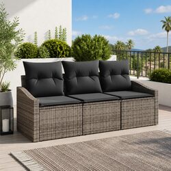 Garden Sofa Set 3 Pcs Grey Poly Rattan Outdoor Furniture Patio Lounge Suite