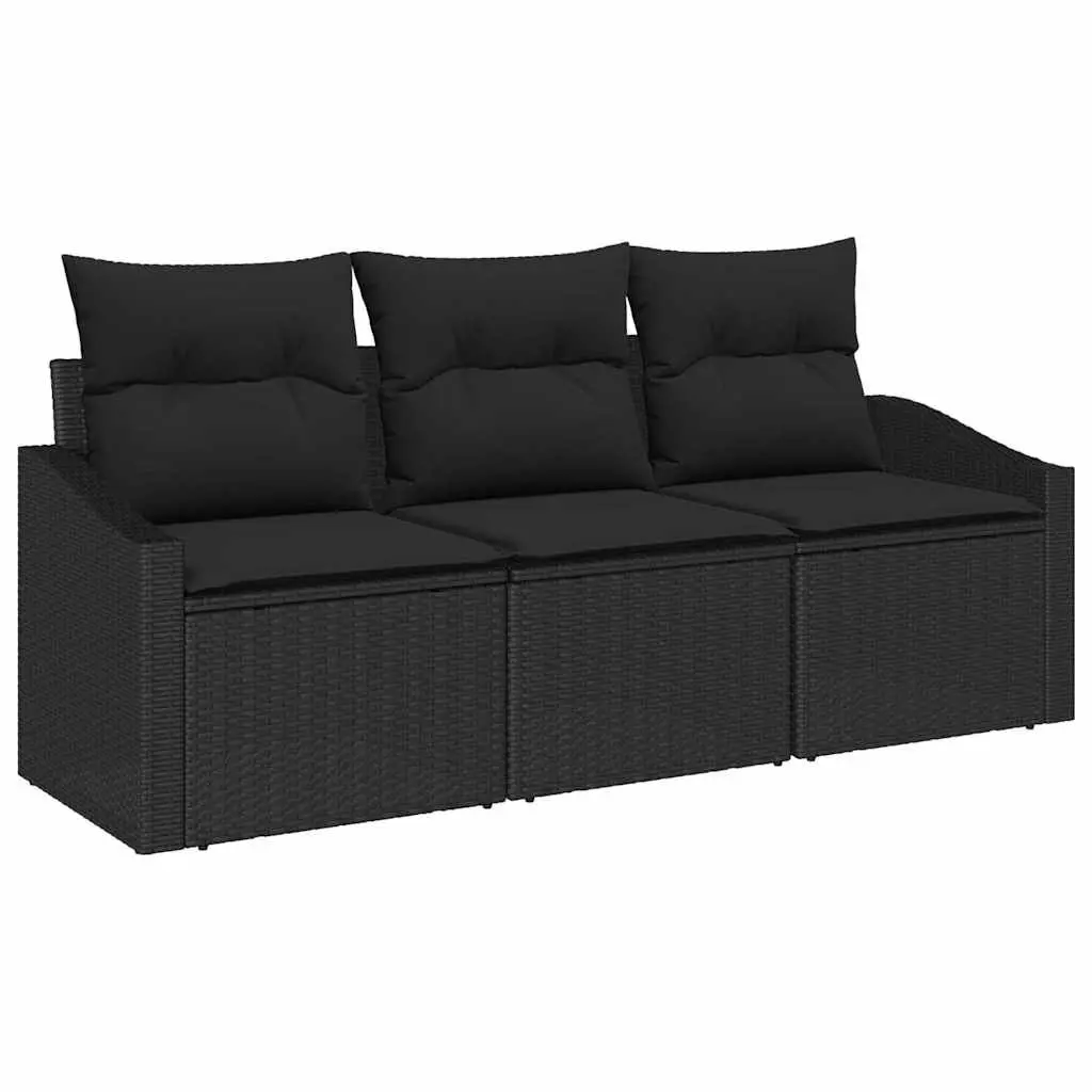 Outdoor Sofa Set Black 3 Piece Poly Rattan Garden Furniture with Cushions