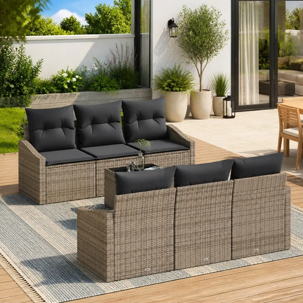 Outdoor Sofa Set Grey 7 Piece Weather Resistant with Cushions and Storage Table