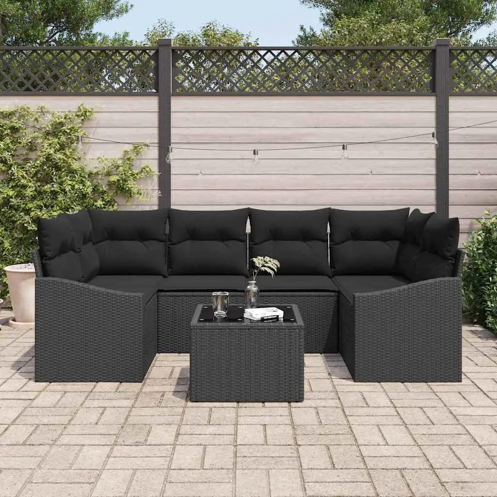 Modular Outdoor Sofa Set Black 7 Piece Poly Rattan Lightweight Adjustable Table Weather Resistant