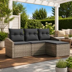 Compact 4-Piece Grey Outdoor Sofa Set for Your Patio