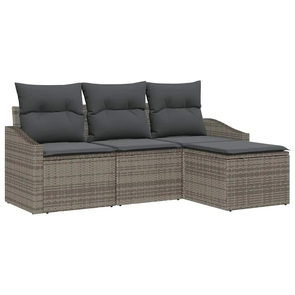 Outdoor Sofa Set Grey 4 Piece Poly Rattan Height Adjustable Table