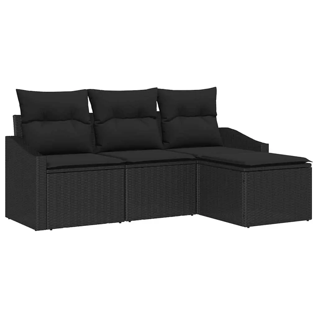 4 Piece Outdoor Sofa Set Black Hand-Woven Poly Rattan Garden Furniture Height-Adjustable Table