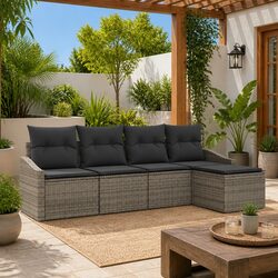 Outdoor Garden Sofa Set 5 Pieces Grey Poly Rattan Furniture Patio Seating
