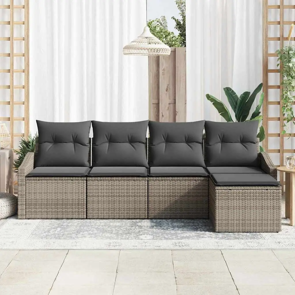 Outdoor Garden Sofa Set 5 Pieces Grey Poly Rattan Furniture Patio Seating
