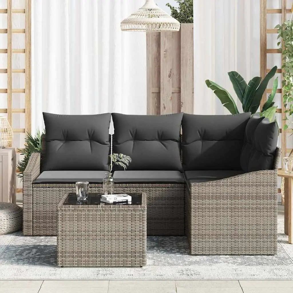 5 Piece Outdoor Sofa Set Grey Poly Rattan Sectional with Removable Cushions