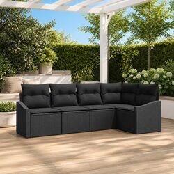 Concise 5 Piece Black Outdoor Sofa Set with Cushions