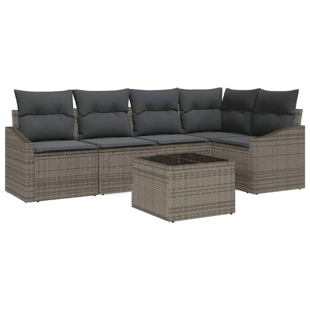 Garden Sofa Set Grey 6 Pieces Outdoor Patio Furniture Poly Rattan Lounge Suite