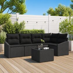 Outdoor Garden Sofa Set 6 Piece Black Rattan Patio Furniture with Storage