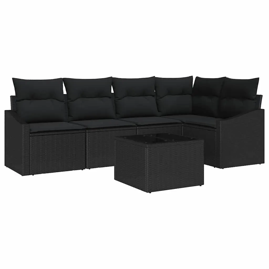 Outdoor Garden Sofa Set Black 6 Piece Rattan Patio Furniture with Storage