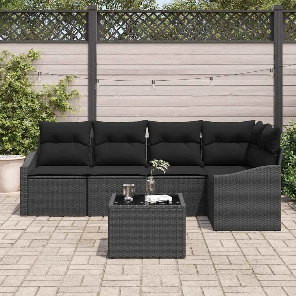 Outdoor Garden Sofa Set Black 6 Piece Rattan Patio Furniture with Storage