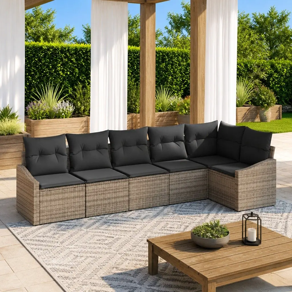 Outdoor Sofa Set Grey 6 Piece Poly Rattan Garden Furniture Height Adjustable Table