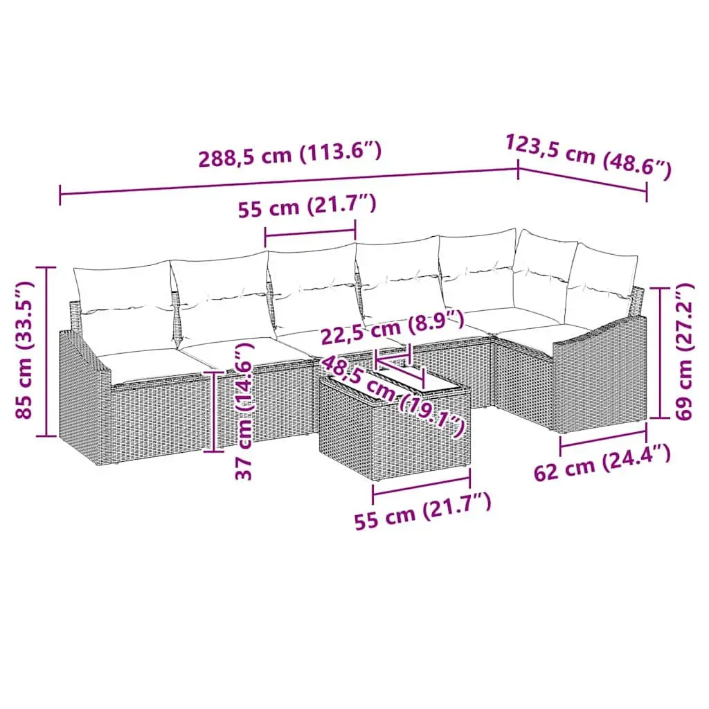 Outdoor Sofa Set Black 7 Pieces Poly Rattan Garden Furniture with Cushions