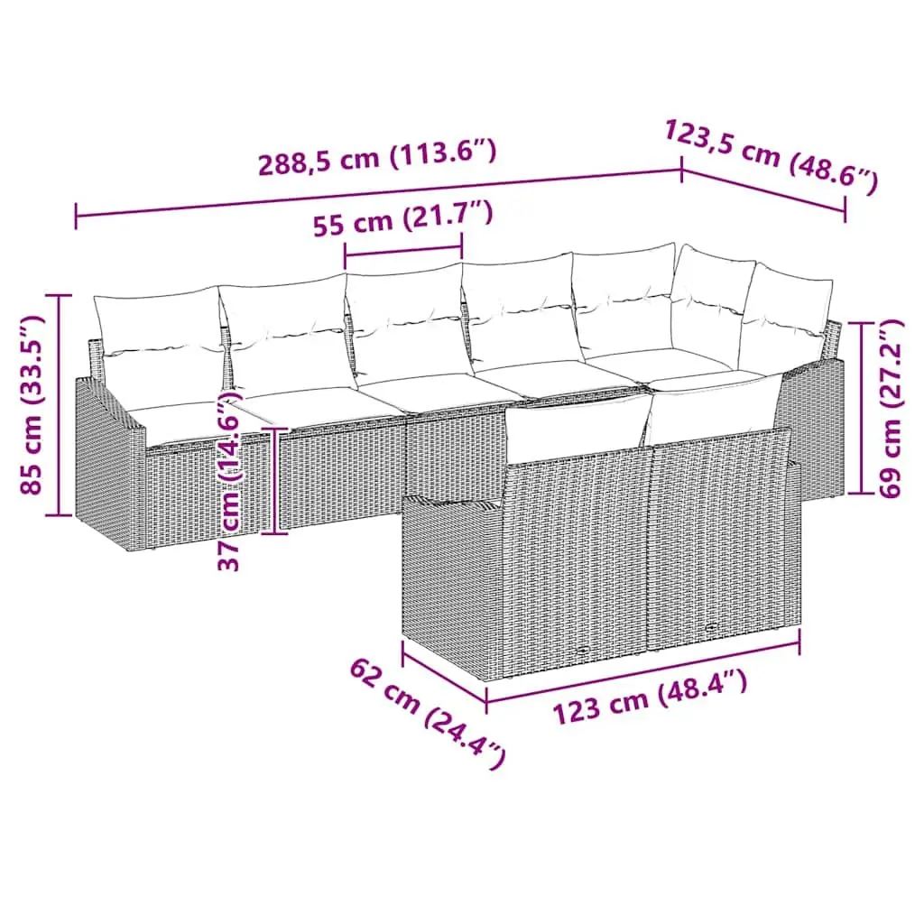 Outdoor Garden Sofa Set Grey 8 Pieces Poly Rattan with Height Adjustable Tabletop and Removable Cushion Covers