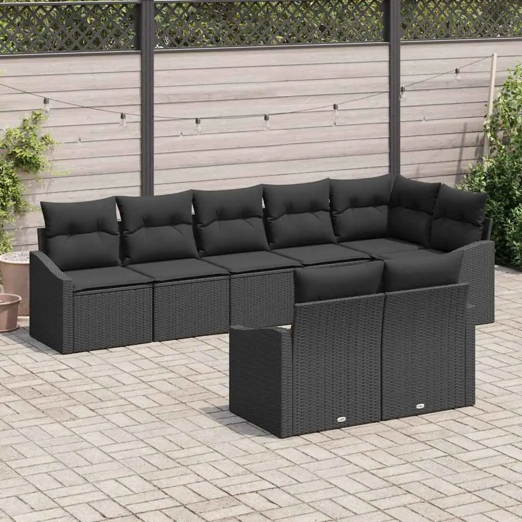 Outdoor Sofa Set 8 Piece Black Poly Rattan Garden Furniture Patio Lounge with