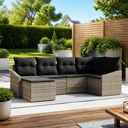 Compact and Stylish 6-Piece Grey Outdoor Sofa Set