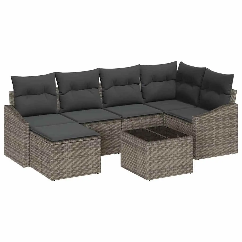 Outdoor Sofa Set Grey 7 Piece Modular Poly Rattan Garden Furniture