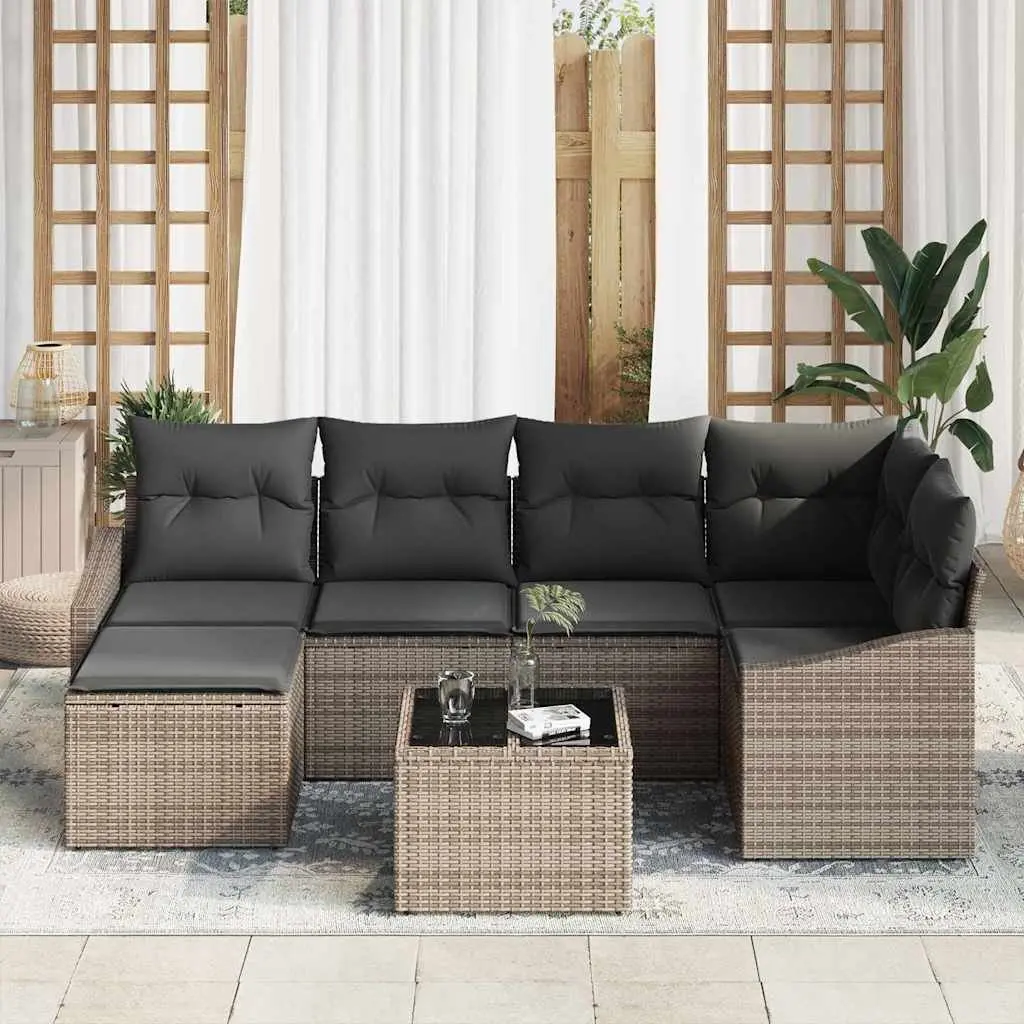 Outdoor Sofa Set Grey 7 Piece Modular Poly Rattan Garden Furniture