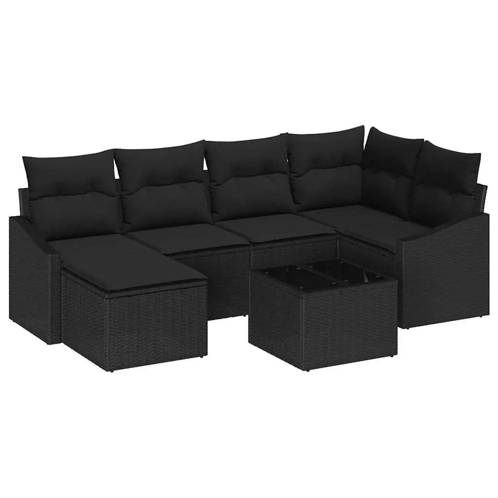 Outdoor Sofa Set 7 Pieces Black Poly Rattan Garden Patio Furniture Modular