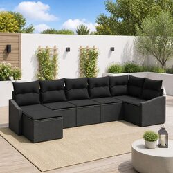 7-Piece Black Outdoor Sofa Set with Practical Features