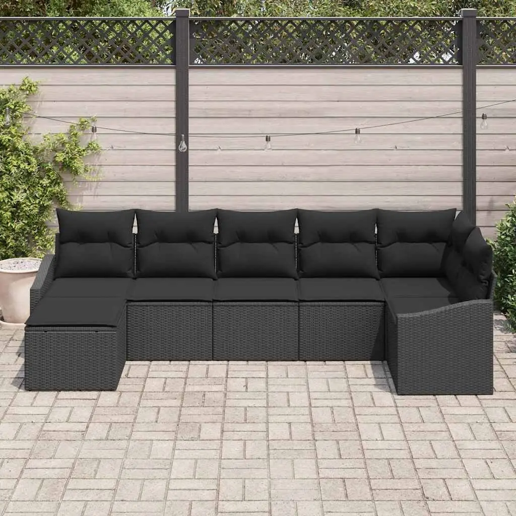 Outdoor Sofa Set 7 Pieces Black Poly Rattan Garden Furniture Patio Lounger