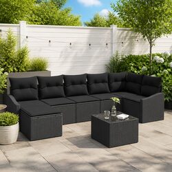 Outdoor Sofa Set 8 Piece Black Poly Rattan Garden Furniture Patio Lounge