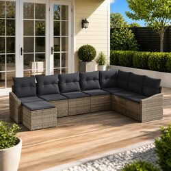 Compact Grey 8-Piece Outdoor Sofa Set - Modular Design