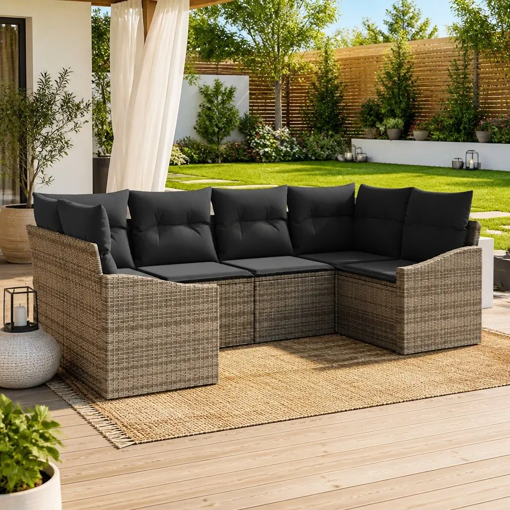 Outdoor Garden Sofa Set 6 Pieces Modular Grey Poly Rattan Patio Furniture with