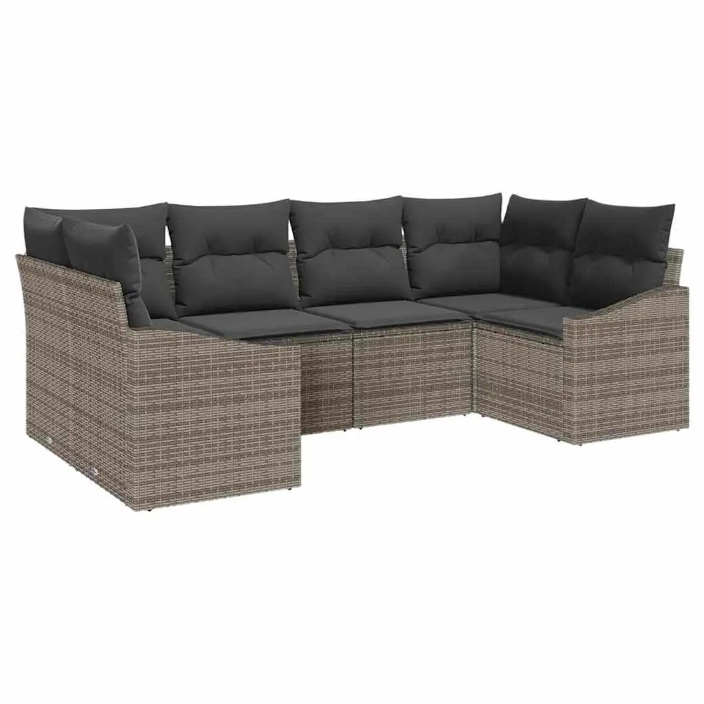 Outdoor Garden Sofa Set 6 Pieces Modular Grey Poly Rattan Patio Furniture with