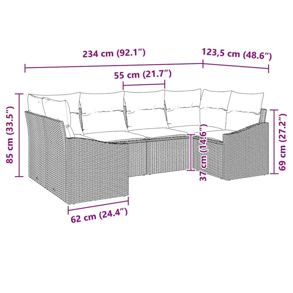 Outdoor Garden Sofa Set 6 Pieces Modular Grey Poly Rattan Patio Furniture with