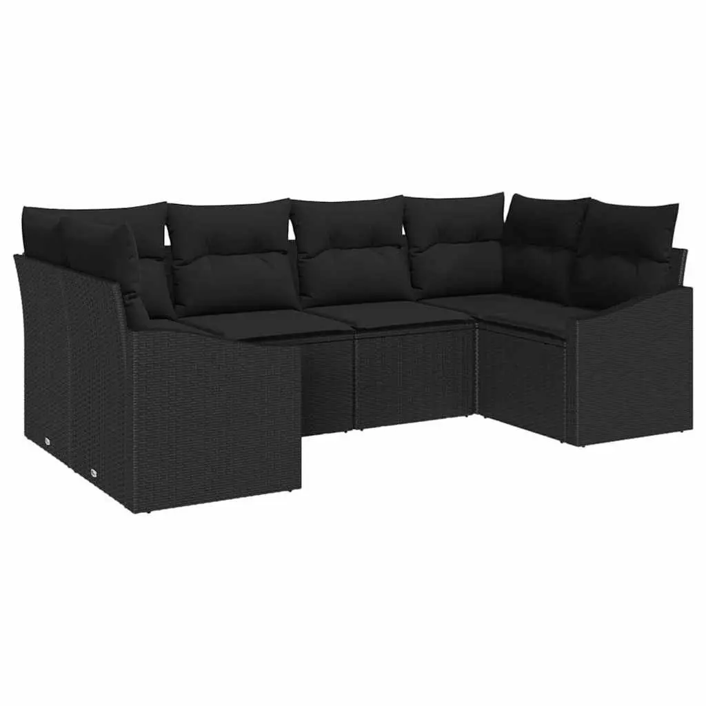 Modular Outdoor Garden Sofa Set Black 6 Piece Rattan Patio Furniture with Height Adjustable Table and Hidden Storage Compartments