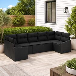 Concise 7-Piece Black Garden Sofa Set Overview